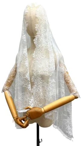 Wayfadacc Elegante Mantón De Encaje Negro Para Evento Boda Accesorio Mantilla Tradicional Tejido Poliéster Ligero Y Transpirable Bufanda Para Invitados Boda Diseño Encaje