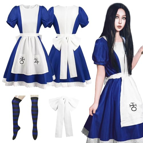 YushengTai Alice Madness Returns Robe de cosplay Maid Dress, tenue de fille bleue et blanche, costume de cosplay classique, costume de cosplay Alice, costume de carnaval pour femme, costume