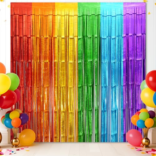 2 Cortinas Flecos Fiesta, ZoneYan Arco Iris Cortinas Espumillón, Colores Cortina de Fondo, Decoración Tinsel Cortina Oropel para Carnavale, Cumpleaño, Sesione Foto, Bodas, Halloween, Fiesta, Navidad