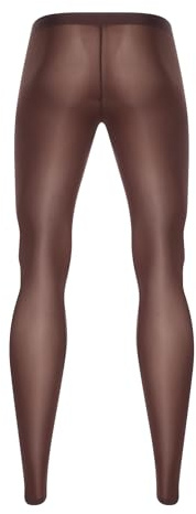 YiZYiF Herren Leggings Sport Transparent Öl Glanz Strumpfhose Männer Unterwäsche Unterteile Sport Training Fitness Tights Mit Bulge Pouch Umber XL