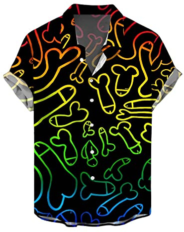 Chemise Homme Humour, Chemise Hawaienne Manches Courtes Tee Shirt Homme Humoristique DéGuisement Bite Funky Chemises Moche à 3D Imprimé Hawaiian Shirts Ete Casual pour Plage