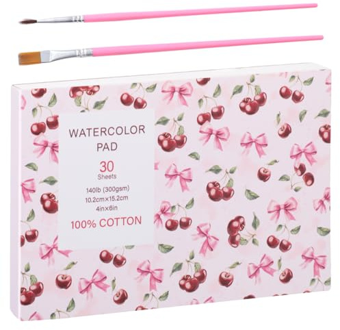 Bloc de acuarelas con 30 hojas y 2 pinceles de acuarela, 140 lb/300 g/m², papel de acuarela prensado en frío (arrancable), ideal para pintura, dibujo y medios mixtos (4 x 6 pulgadas)