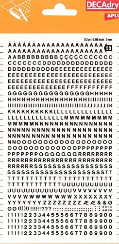 APLI DD59F - Buchstaben und Zahlen übertragbar, schwarz. Buchstaben und Ziffern 3 mm Schwarz
