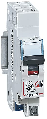 LEGRAND - Disjoncteur Phase + Neutre 230V DNX³ - Pouvoir de Coupure 3000A - 20A Courbe C - Bornes automatiques - 1 Module - Fabriqué En France
