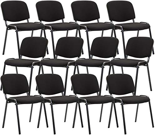 CLP Lot de 12 Chaises Visiteur Empilable Ken Tissu I Chaise De Reception Confortable avec Dossier Pieds en Métal Robuste I Couleur:, Couleur:Noir