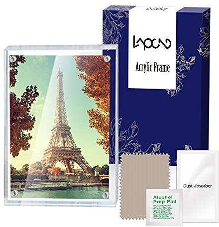 Lapeno Cornice per foto magnetica, cornici per foto acriliche, contiene 102 x 153 mm di foto, 10 + 10 mm di spessore, schermo per biglietti da visita senza cornice, trasparente