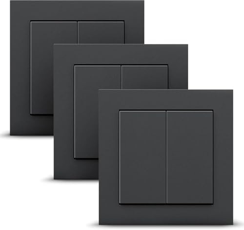 Senic Friends of Hue Kabelloser HomeKit Intelligenter Lichtschalter und Dimmer, kompatibel mit Philips Hue & Tad, 3er Pack, Anthrazit