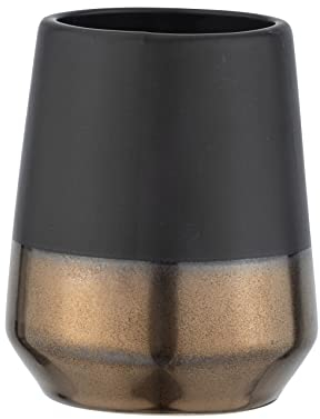 WENKO Gobelet à brosser les dents Brandol, porte-brosse à dents de qualité supérieure pour les brosses à dents et la pâte dentifrice, en céramique haut de gamme, Ø 8 x 10 cm, noir/cuivre