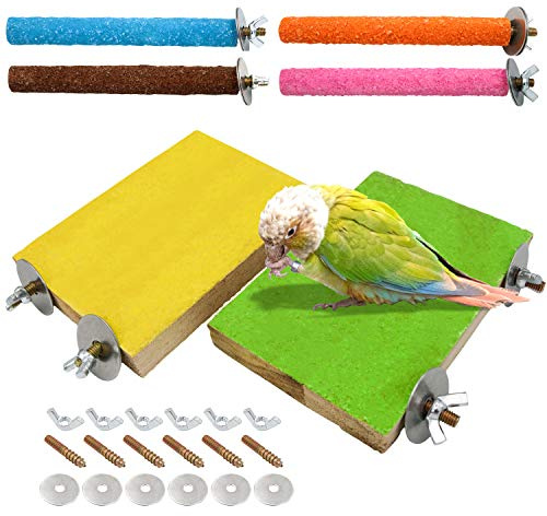 6 Pcs Bird Perch Stand Toy, Wood Parrot Stand Platform Colorful Sand Paw Grinding Stick Cage Accessories Exercise Toys for Cockatiel Conure Budgies Parakeet Lovebird Hamster Gerbil Rat Mouse (6 Pcs)