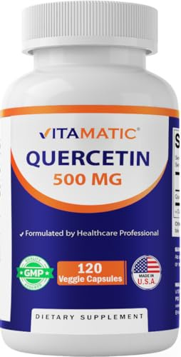 Vitamatic Quercetin 500 mg, 120 Vegetarian Capsules (Non-GMO, Gluten Free, Vegan) - Supports Cardiovascular Health