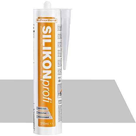 S-Polybond® SILIKONprofi, Alkoxy- Silikon 310ml Kartusche Dichtstoff für Innen-und Außen Sanitär, Küchenbereich, Bausilikon, uvm. MEKO frei (lichtgrau RAL7035, 1x Kartusche)