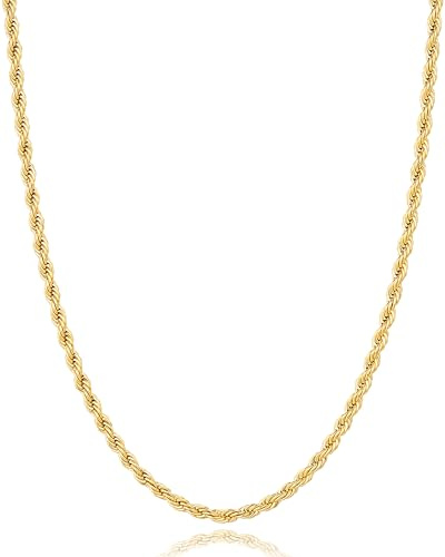 ONLVULF Cadena de plata chapada en oro de 18 quilates, para hombres, mujeres y jóvenes, cadena de cuerda de 2,5 mm, sin colgante, duradera y antiempañamiento, robusta