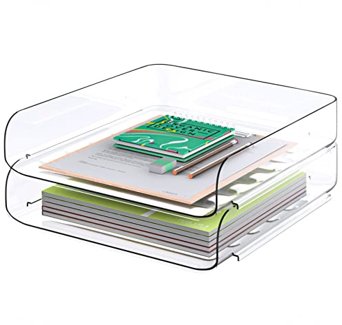 Tomorotec Skrivbordsbrevfack-set, A4-storlek, klar PET, stapelbar, dokumentorganiserare, kontor, skrivbordsmapp, pappershållare, bokförvaringsställ, sidoladdning, halkskydd, staplingsstöd, konvex