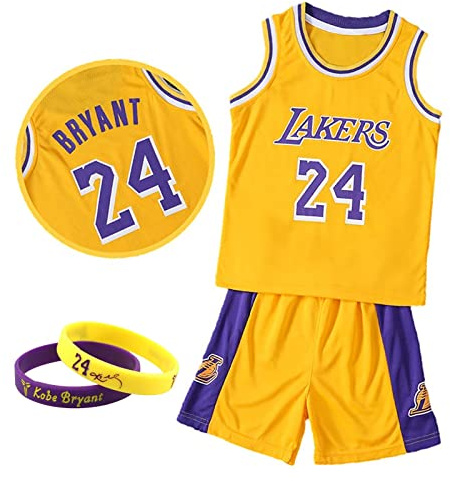 CLZWFZ Kit di Maglia da Basket Bambini Fans Jersey Boys Sportswear Gilet da Basket Senza Maniche Top e Pantaloncini Sport Set Tuta Estiva Regali per Ragazzi Grils,Giallo,XL