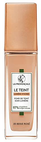 La Provençale - Le Fond de Teint Soin Lumière - 97% d'ingrédients d'origine naturelle - Couvrance Moyenne - Tous Types de Peaux - À l'Huile d'Olive Bio AOP Provence - Teinte : 25 Beige Rosé - 30 ml