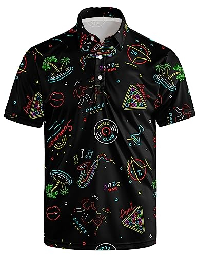 ZePinger Herren 80er Jahre Golfshirt, Dry Fit, Performance, kurzärmelig, bedruckt, lustige 90er-Jahre Golf-Shirts für Herren, XX-Large