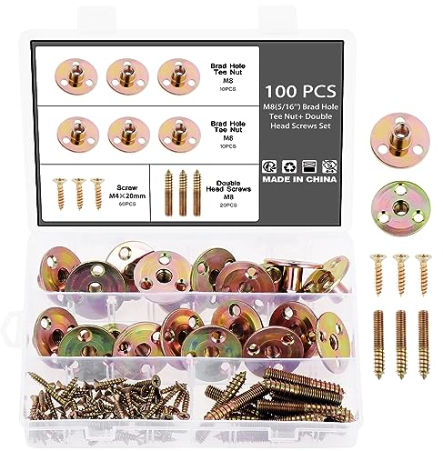 Knpwer 100 Pcs M8 Rond Écrou en T Écrous à Bride,Écrous en T Écrou de Bride à 3 Trous,Écrou T Rond Base Ronde Écrou à Visser,Plaques de Montage pour Pieds de Meubles