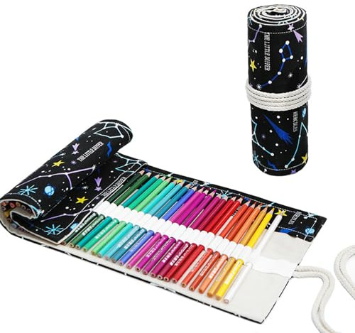 LATRAT 48 slot Astuccio Estetico Organizer, Astuccio Multiuso da Viaggio Disegno per Artisti Borsa Arrotolabile per Scuola, Viaggi, Ufficio (Notte)
