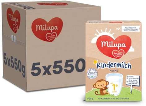 Milupa Milumil Kindermilch 1+ – Ab 1 Jahr – Für Kleinkinder in der Wachstumsphase – Begleitet die natürliche Entwicklung – 5 x 550 g Pulver