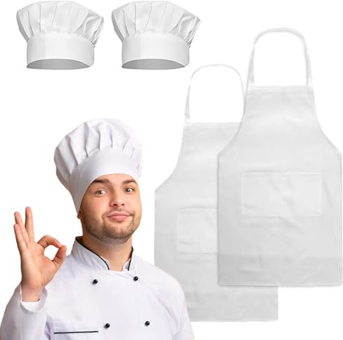 Anwangda Set di 4 grembiuli da cucina regolabili con 2 tasche, grembiule da cucina per bambini, grembiule da uomo e donna, grembiule multiuso per cucina, cottura, pittura, fai da te (bianco), bianco,