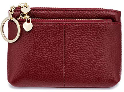 ZOUIQSS Mini Porte Monnaie Cuir pour Femme véritable avec Fermeture éclair,Porte-clés et Porte-Cartes Portefeuille(Rouge vin-1)