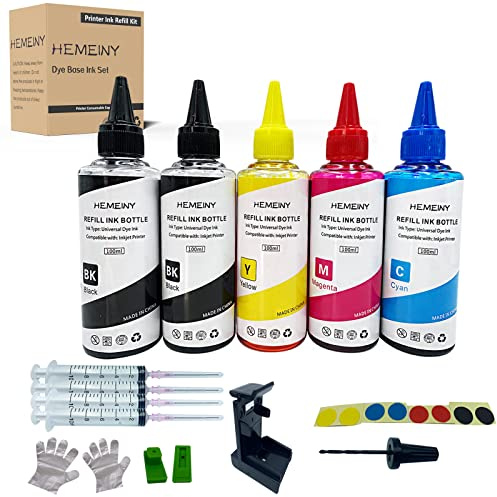 HEMEINY 500 ml Tinten-Nachfüll-Kits, kompatibel mit HP Tintenpatronen 68XL 67XL 305XL 300XL 650XL 901XL 62XL 21XL 22XL Serie