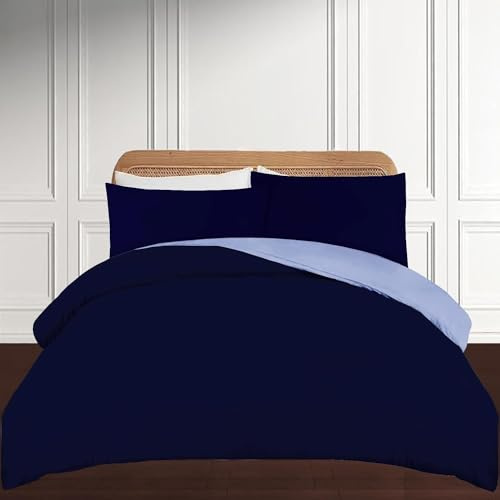APEX FURNISHINGS Double Duvet Cover Sets - 100% Brushed Microfiber Bedding Quilt Cover with Pillowcases - Navy/Blue