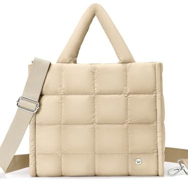 WESTBRONCO Bolsos cruzados acolchados para mujer, bolsos acolchados, bolsa de hombro ligera, bolsa hinchada de nailon para viajes, Caqui, Moda para mujer