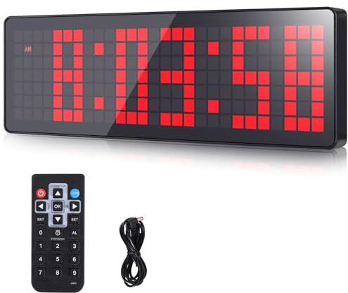 AnExer Temporizador de Gimnasio, 13.2 Grande Reloj de Pared Digital, LED Gym Timer con Countdown/UP Cronómetro, Brillo Ajustable, Temporizador de Entrenamiento con Control Remoto para Casa Garaje