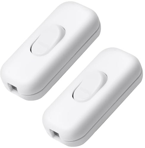 Lot de 2 interrupteurs à cordon 2 pôles, interrupteur intermédiaire, interrupteur à câble, 6 A 250 V, pour câbles d'alimentation 2 à 3 fils, pour lampes, petits appareils (blanc)