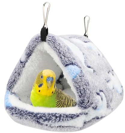 Hypeety Winter Warm Bird Nest Triangle Cotton Nest Warm and Thick Bird Shed Hut Plush Fluffy Parrot Hanging Hammock Bird Hideaway for Parrot Budgies Parakeets Cockatiels Conures Hamster (Grey, M)