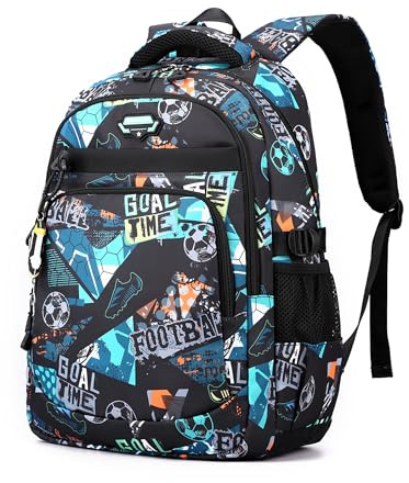 Bansusu Football Print Boys Backpack School Bag for Elementary Secondary, Travel Rucksack Kids Backpack for Boys, Football-Green 01