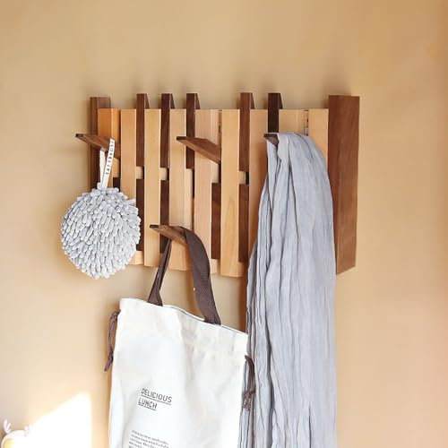 EXCLURA Fuse Box Cover Cabinet Hide Breaker Box/Distribution Cover, Wood Piano Key Electrical Panel Cover, Home Breaker Box Cover with Hook, for Hanging Clothes/Hats/Bags(Multi-colored,8 Hooks)