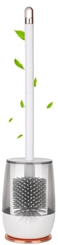 Toalettborste silikon, toalettborste med långt handtag, toalettborste och snabbtorkande hållarset, 43 cm toalettborste väggmontering och stående för badrum (vit)