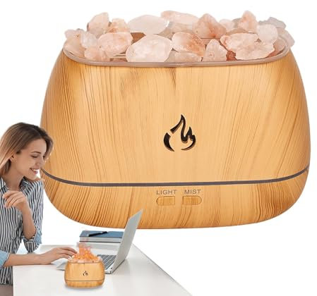 Flamma aromaterapi diffusor, saltsten flamma diffusor luftfuktare – heminredning, 7 färger LED- för spacenter, yoga