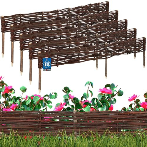 KOTARBAU® 5 st Rabattkant Trä - Pilstaket - Trädgårdsstaket - Pilträ - 120 x 10 cm - Brun - Gräskant Trä - Spjälstaket - Trädgårdsavgränsning - Dekorativ Kantstaket - Gräsmattekant | Rabattstaket, ministaket, avgränsning för blommor och örtbädd, trädgårdsdekoration, rabattgränsning vide, brun, set om 5