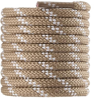CCSOFTIME 2 Pairs Safety Boots Laces Heavy Duty,Strong Work Bootlaces,4.5mm Thick Round Shoelaces for Hi-Tec Walking Hiking Boot,Steel Toe Cap Boots,Women Men Kids,Khaki/White-100CM