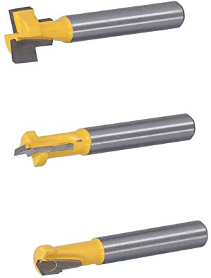 3Pcs Keyhole Router Bits Set, Slotting Milling Cutters, 1/4in Carbon Steel Shank T Slot Routers Bit, Treatment and Grooving Router Bits, Alloy Vane/Wing for Clean and Smooth Work,