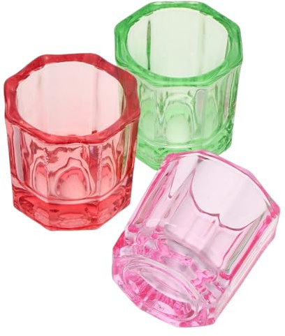 NULYLU 3pièces Bol à Ongles Verre Transparent Coupelles Octogonales Robustes Pour Mélange Liquides Et Matières Support Monomer Nail Art Pour Usage Professionnel Et Domestique