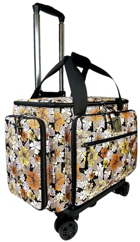BatlFrist Rolling Teacher Bag with Five 360-Degree Rotating Wheels,Teacher Tote Bag with Detachable Trolley and Fits for 15.6 Laptop (Floral)