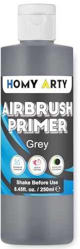 HOMY ARTY Airbrush Primer - Grey Acrylic Primer for Airbrush, 250 ml Quick-Drying Matte Finish Primer Paint, for Airbrush Paint with Excellent Adhesion to Plastic Models, Metal, Canvas