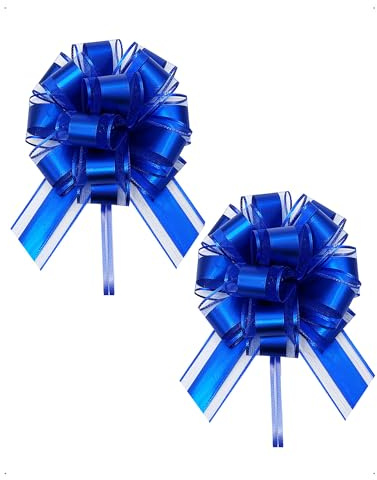 SanKristo 2 PCS Fiocco Grande Regalo, con Nastro Regalo Diametro 17 cm Autotiranti Fiocchi Decorativi Color Metallizzato, Decorazioni Auto, Matrimoni, Feste, Compleanni, Natale, San Valentino, Blu