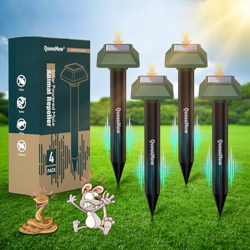 Ahuyentador de Topos Solar 4 Piezas, Ahuyentador de Jabalies para Jardín de Patio, 700 M² Impermeable Exterior Repelente Salamanquesas Serpientes para Rata Conejo Ardilla Mapache Serpiente