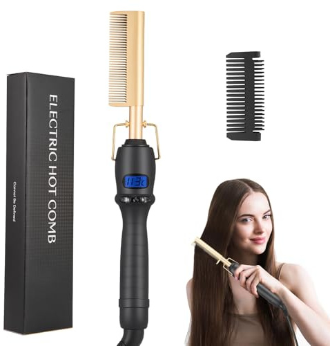 Electric Hot Comb Hair Straightener Temperature Adjustable, Curler Wet Dry Hair Iron Comb with Teeth, Hair Straightening Brush Anti-Scald Pressing Combs for Wigs, Afro Hairs & Beard Hair Styling Tool