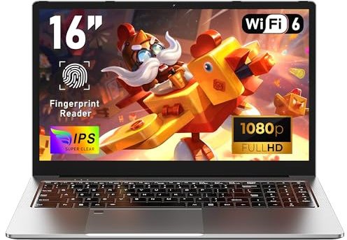 NAIKLULU Pc Portatil Gaming Laptop R7 5825U Procesador (2.0 to 4.5Ghz), 16 Pulgadas 32GB RAM 1TB SSD Gamer Ordenador Portatil, Teclado Retroiluminado/Desbloqueo por Huella/51.97Wh/Tipo-C