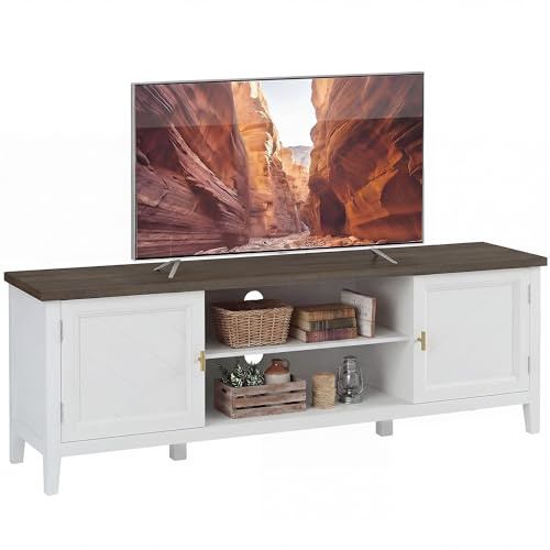 HOMCOM TV Unit for Television up to 42 Inch Farmhouse TV Cabinet White | 2 Open Shelves, 2 Cabinets, Thick Top, Entertainment Centre, Living Room