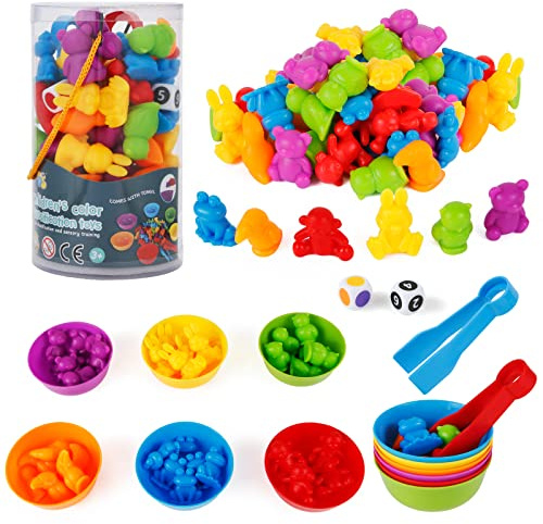Giochi Montessori 2 3 4 Anni, Montessori Giocattolo Educativo, Gioco Combinazione di Colori, Giocattoli Impilare Abilità Matematiche e Classificazione (Animali da Fattoria)