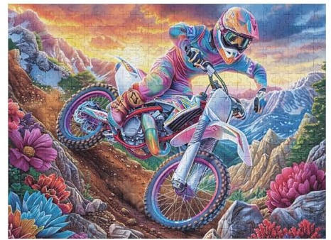 Piloto de motocross montaña bicicleta todo terreno aventura salvaje Puzzle 500 Piezas Obra De Arte 3D Realista Rompecabezas Para Hombres Y Mujeres Desafío Intelectual Estera Portátil DIY Moderno 500 P