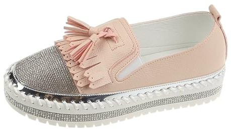 Slip On Sneakers dam löparskor sneakers solid strass tofs-dekoration, tjock sula, avslappnade enkelskor, sport, utomhusskor