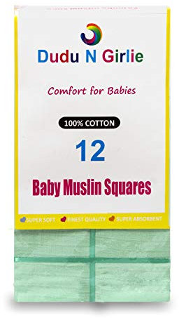 12 x PREMIUM QUALITY BABY MUSLIN SQUARES 100% COTTON, 70 X 70 CM approx, SUPERSOFT , MADE IN EU (MINT) (Packing May Vary)